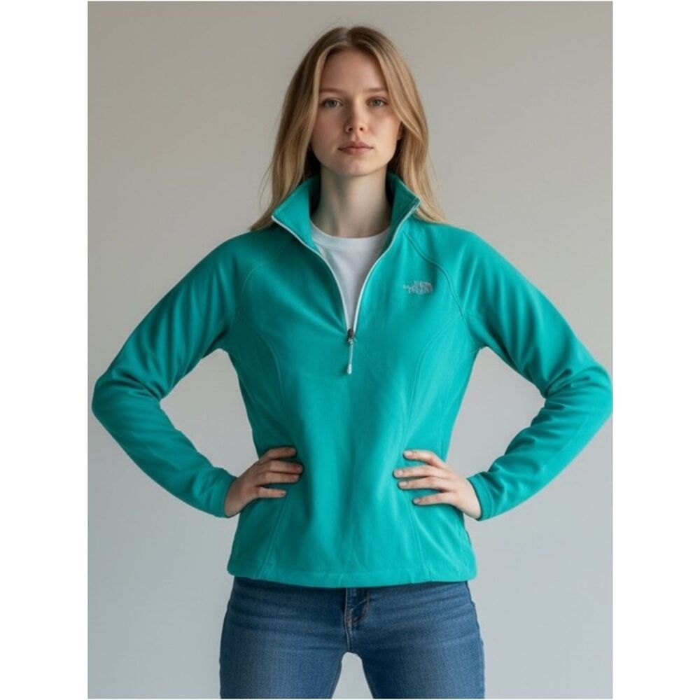 The North Face Women's TNF Apex 1/2 Zip Windbreaker Jacket Teal Green Medium